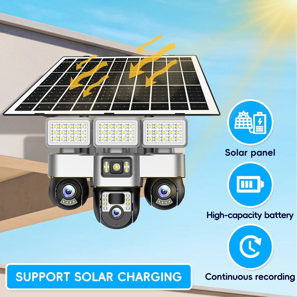 Solar Cameras 4G 15MP Three PTZs Len PIR Human Tracking Security CCTV Surveillance IP Camera PTZs control Wifi security cameras