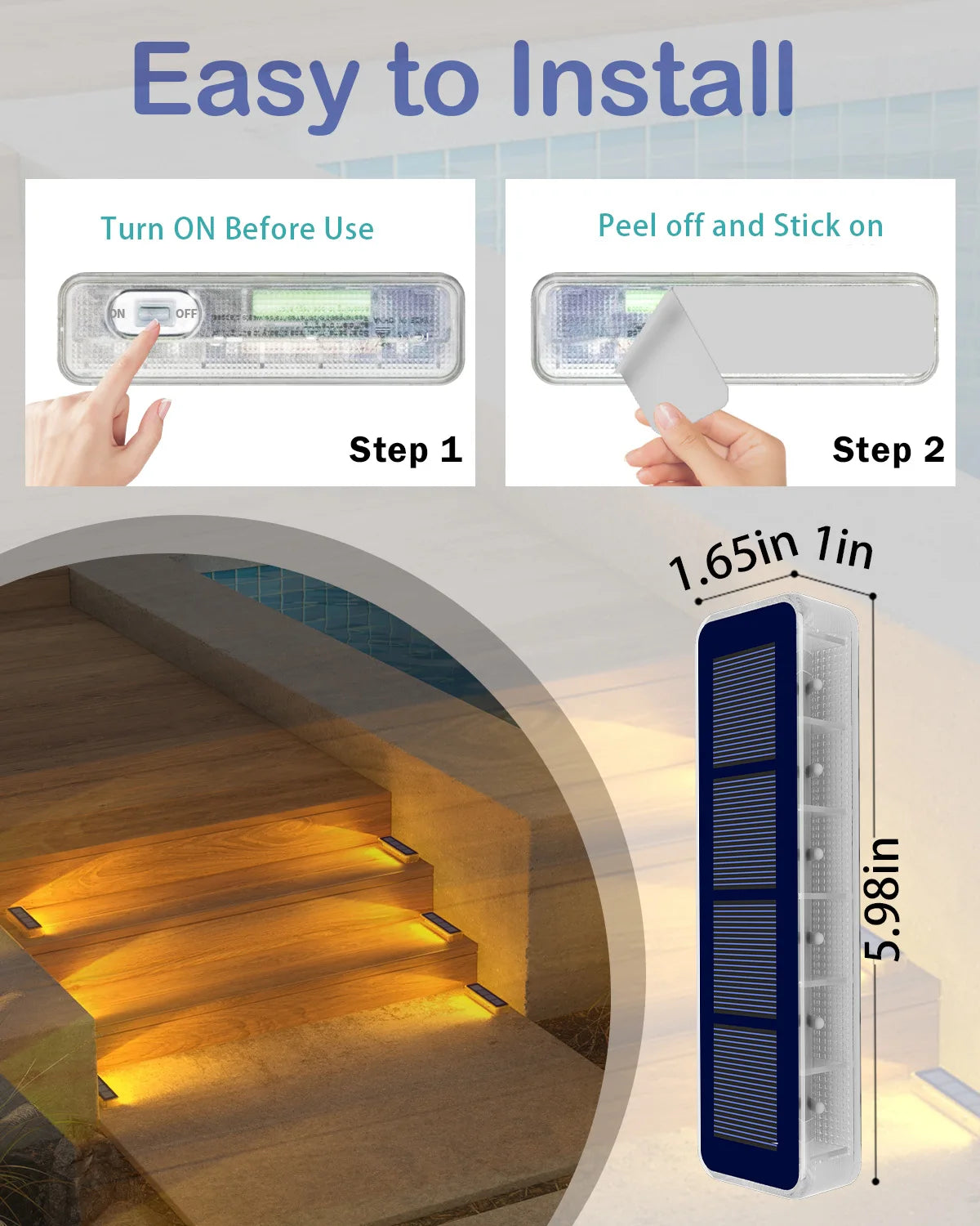 Solar LED Step Lights 4 Pack Outdoor IP68 Waterproof high Brightness Stairs Lamp With Lens Decor Lighting For Garden Deck Path