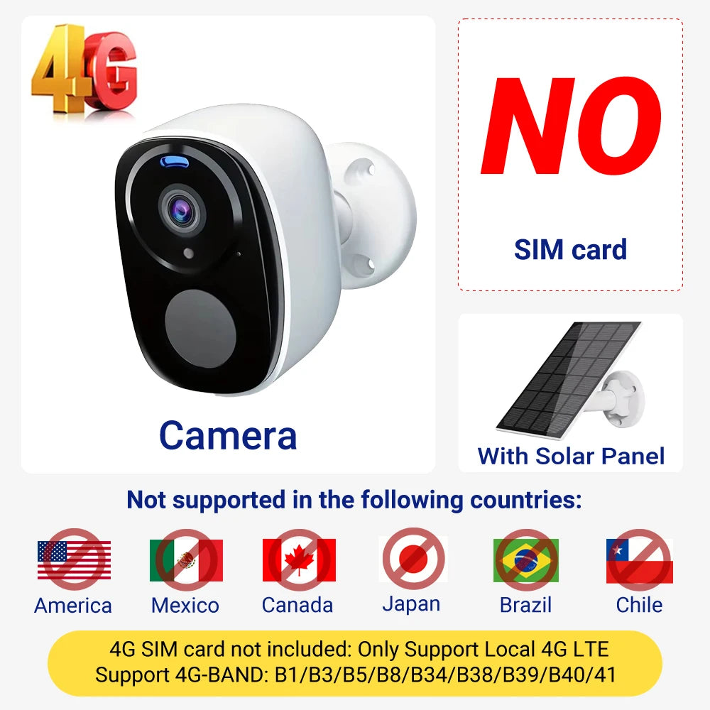 4G Solar Camera 5MP Wireless Outdoor Security Camera with Color Night Vision/Waterproof PIR Motion Alarm Solar/Battery Powered
