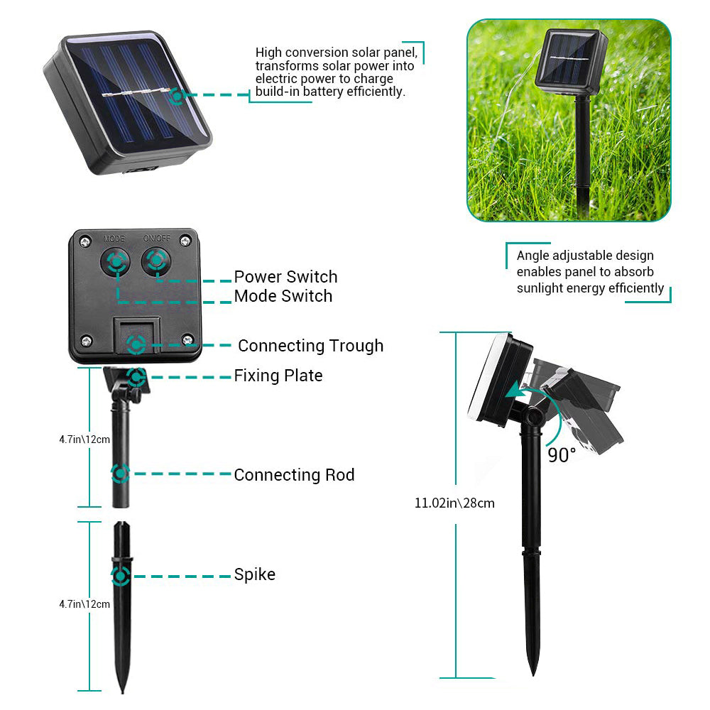 12 LED Solar Butterfly Lamp String Optical Fiber Optic Fairy Light Waterproof Christmas Outdoor Garden Holiday Decoration