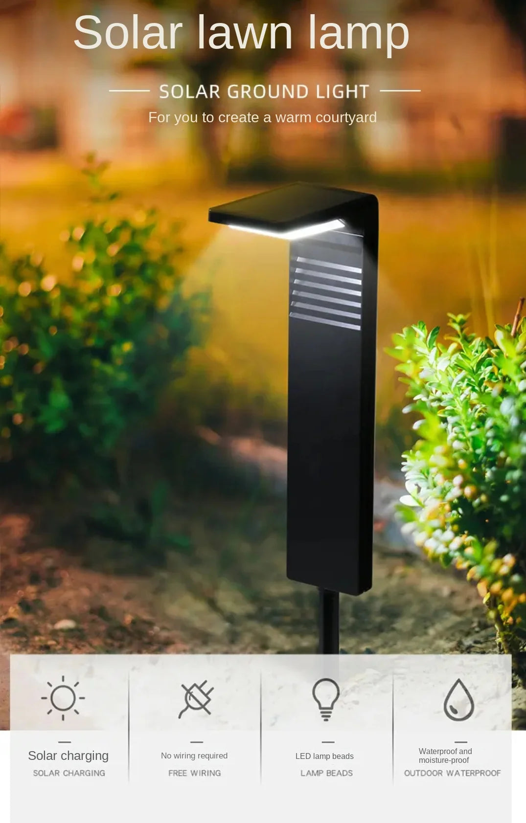 LED Solar Lawn Lights Outdoor Waterproof Courtyard Lights Garden Villas Residential Areas Decorative Areas