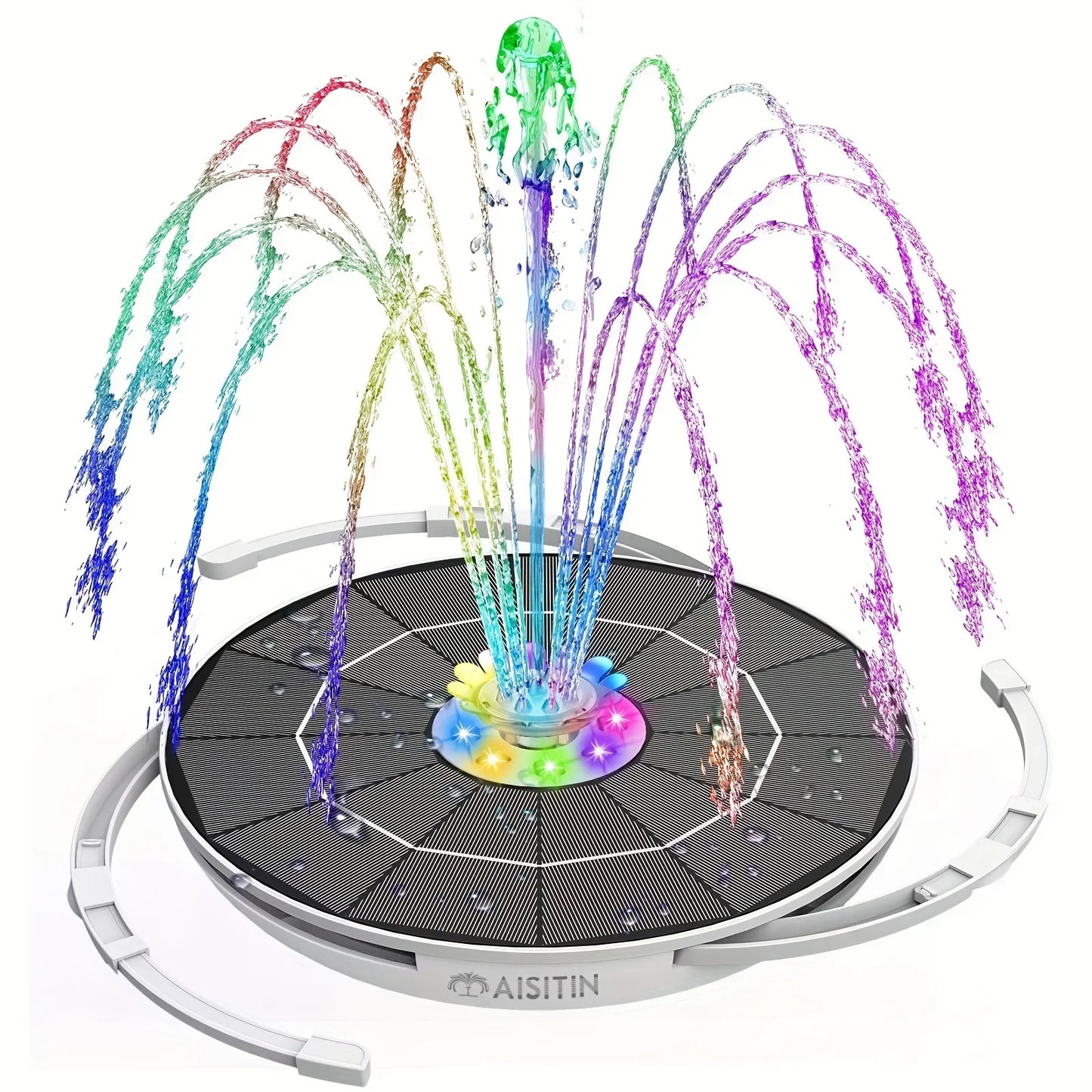 6.5W LED Solar Fountain Pump with Lights, for Bird Bath Pool, Solar Water Fountain with Battery, for Outdoor, Garden Decoration