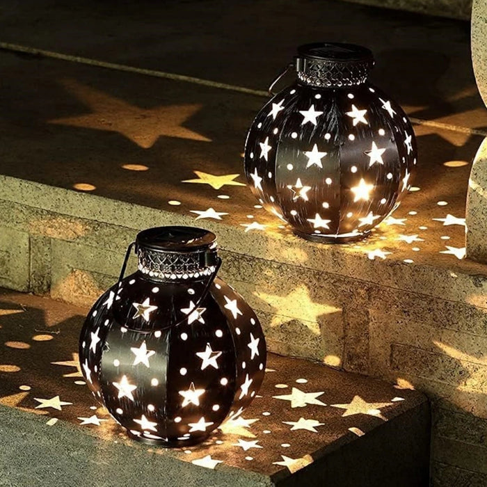 Garden Star Projector Lamp Hanging Solar Lights Outdoor Hanging Solar Lanterns Retro Solar Lamp with Handle Outside Decorations