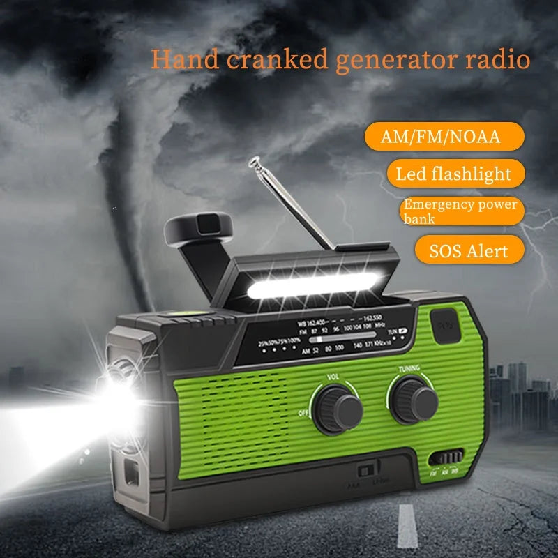 Hand Crank Solar Emergency Radio – Portable FM/AM/NOAA Weather Radio with Power Bank, Flashlight & Phone Charger
