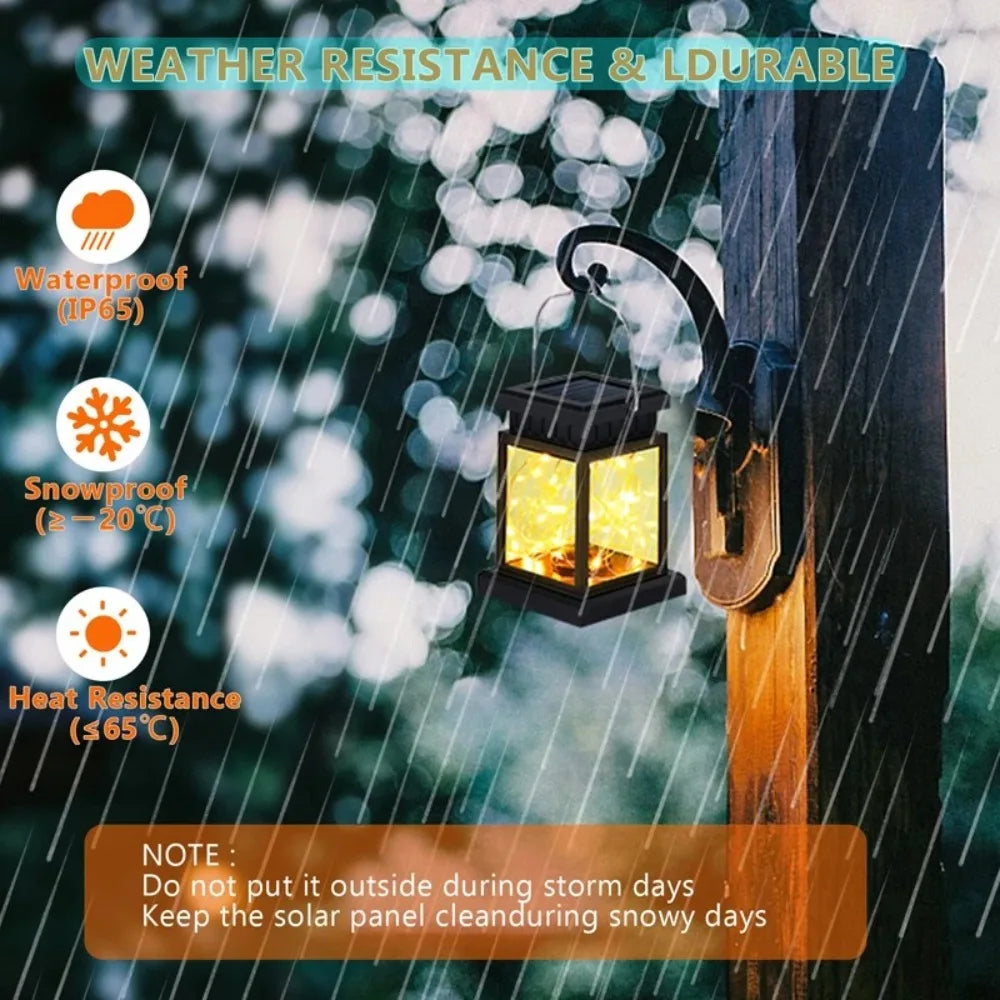 Waterproof Solar Hanging Lantern Hanging Luminous Simulated Candle Lanterns Atmosphere Night Lights Led Wind Lights Outdoor