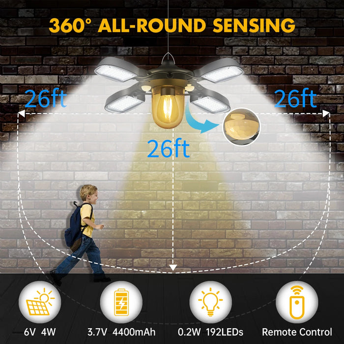 Solar Shed Lights for Indoor and Outdoor Solar Powered Barn Light 1000LM 192LED Outdoor Dual Motion Sensor Solar Pendant Light