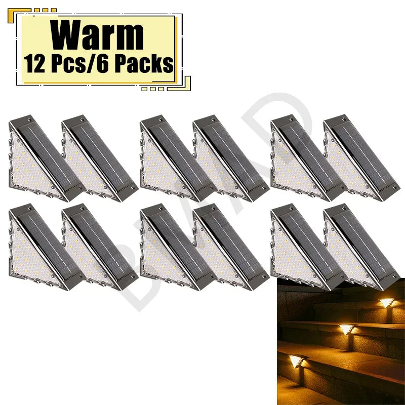 Outdoor Solar Step Lamp Two-Tone Triangle LED Waterproof Auto-On Deck Lantern for Patio Yard Driveway Porch Decorative Lighting