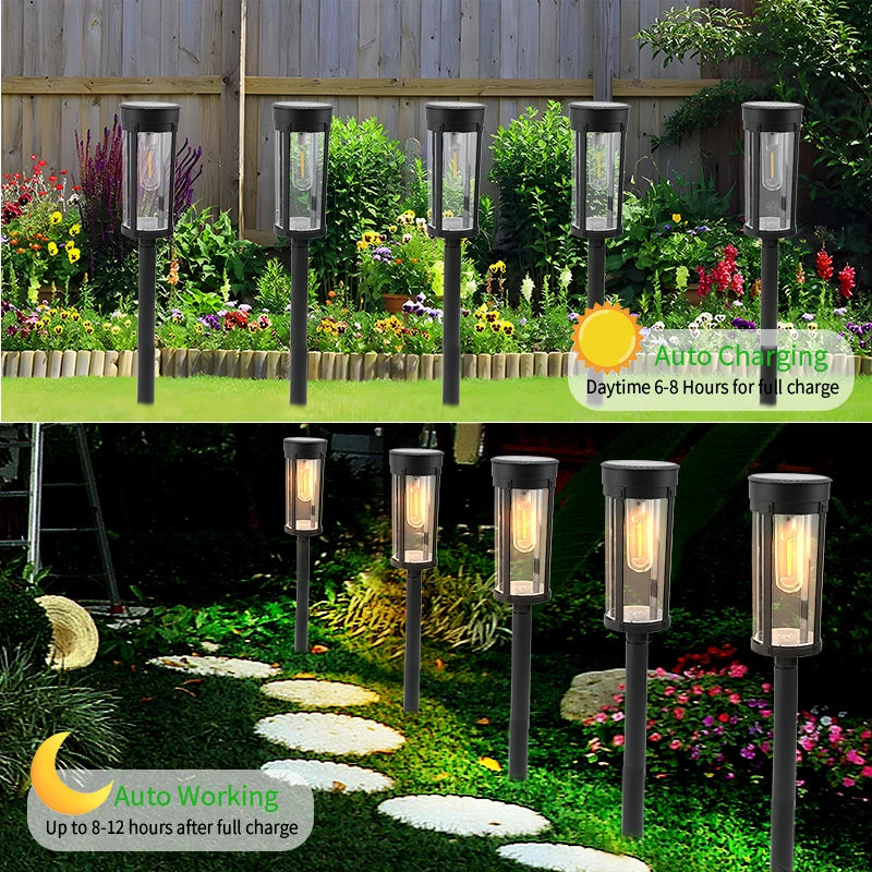 Retro Solar Pathway Warm Lights Outdoor Waterproof Solar Powered Garden for Walkway Yard Backyard Landscape Lighting Decorative