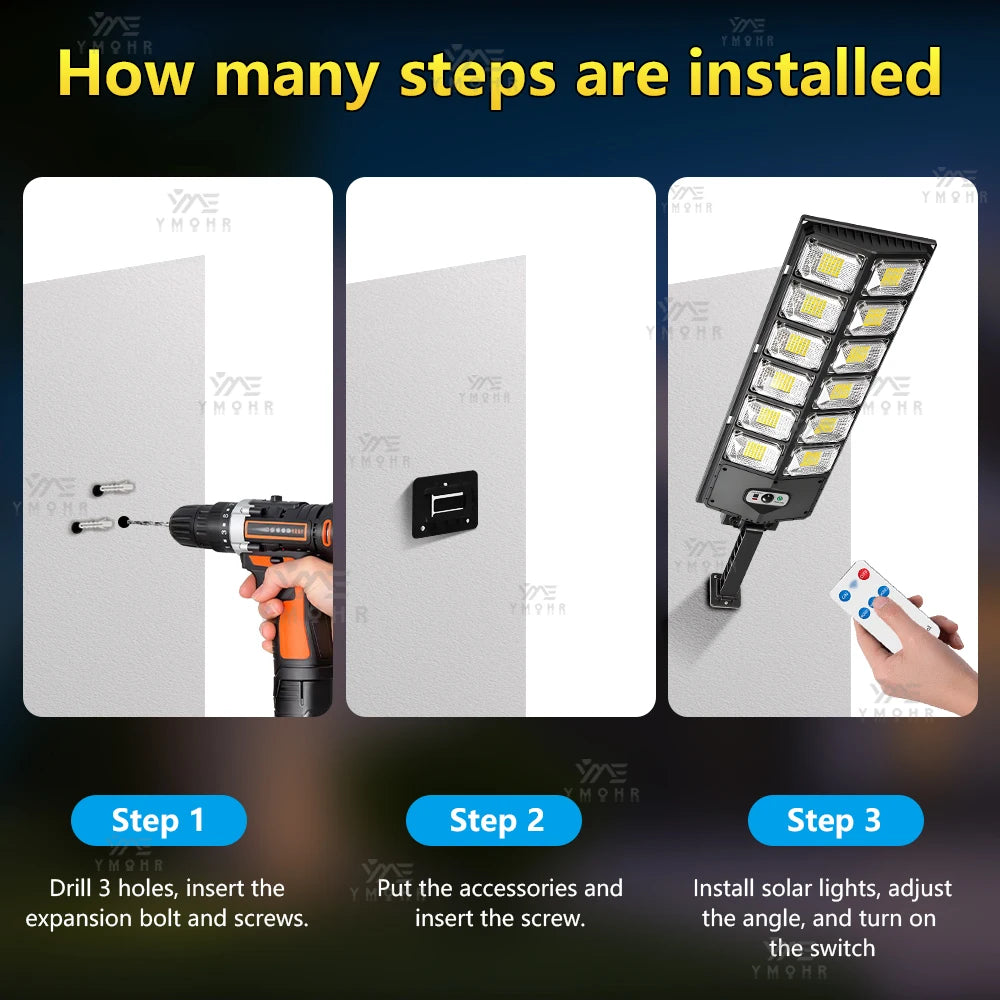 200000LM Huge Solar Street Lights With Remote Control Motion Sensor LED Power Outdoor Solar Lamp For Home and Garden Decoration