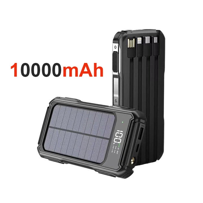 4-in-1 Solar Power Bank Built-in-cables 100000mAh High Capacity Charger Fast Charging Intelligent Digital Display Battery 2025