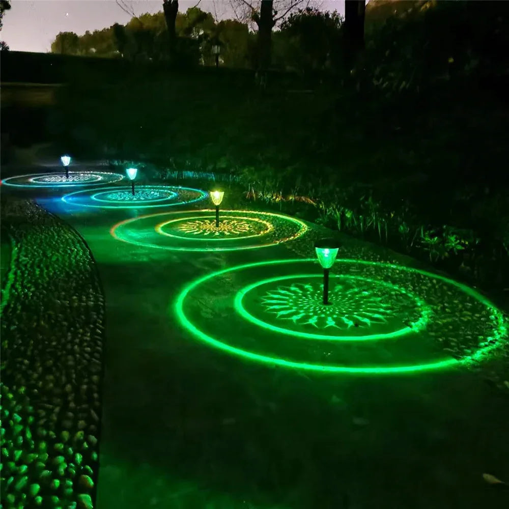 1-4Pack Solar Pathway Lights Outdoor Waterproof Round Circel Pattern On The Ground Light The Way for Yard Garden Path Walkway
