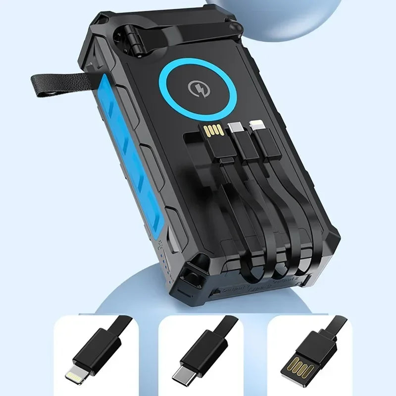 Portable Hand Crank Solar Power Bank With Light 20000mAh Large Capacity Fast Charging Mobile Power Supply Charger Station