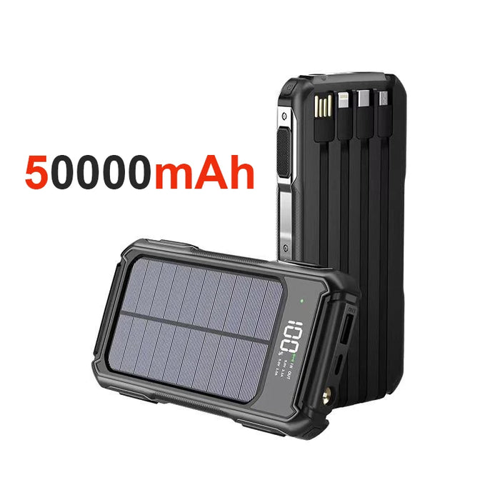 4-in-1 Solar Power Bank Built-in-cables 100000mAh High Capacity Charger Fast Charging Intelligent Digital Display Battery 2025