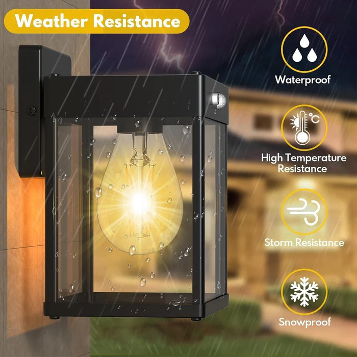 Solar Wall Lights Outdoor Waterproof 3 Modes Motion Sensor Porch Sconces Wall Mounted Light With Metal Frame Glass Shades Shed