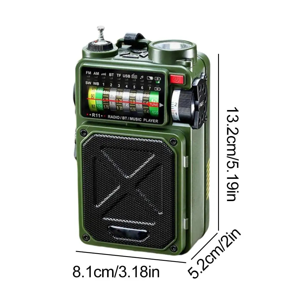 Portable Bluetooth Solar Radio USB Playback TF Card Solar Power Bank Hand-cranked Flashlight Full-band Radio Camping Accessories