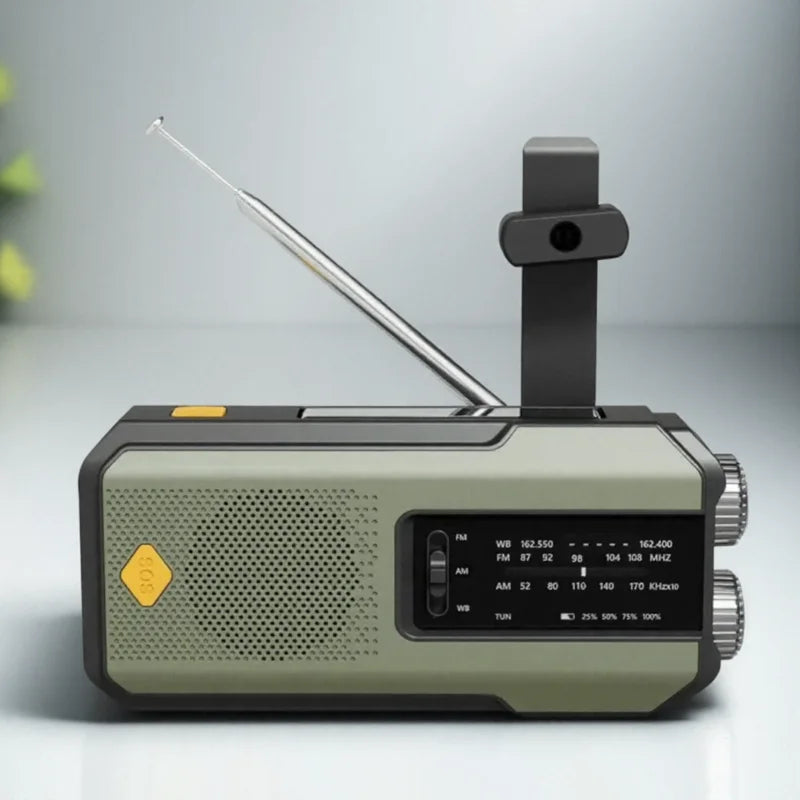 2000mAh Emergency Radio Solar Hand Crank AM FM WB NOAA Weather Global Receiver LED Flashlight SOS Alarm Power Bank