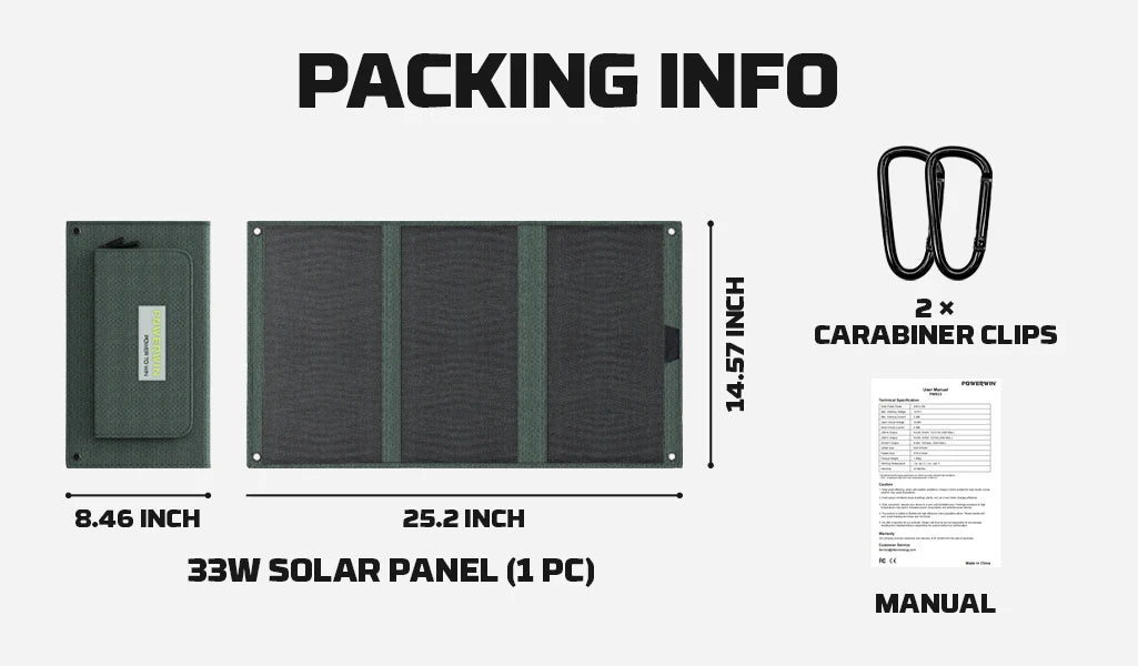 POWERWIN PWS30 33W Local Stock Foldable Solar Panel Type-C USB IP65 Water Soft ETFE for Fast Charge Mobile Devices
