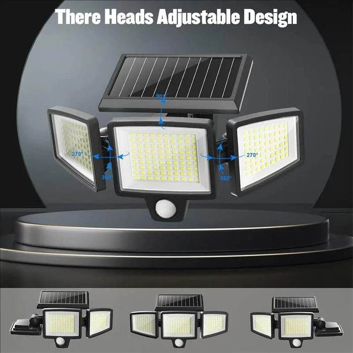 Solar Security Lights Outdoor with 3 Modes Motion Sensor Super Bright Wall Lamp 3 Head Street Light for Garden Yard Path Garage