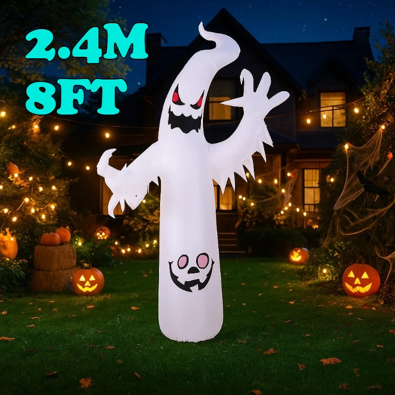 8FT Halloween Party & Holiday DIY Decoration Flame White Ghost Solar Term LED Light Up Lawn Inflatable Model Outside Party Decor