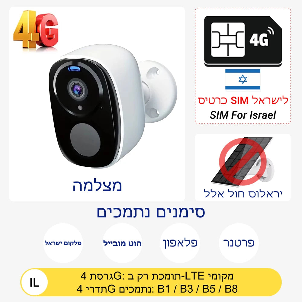 4G Solar Camera 5MP Wireless Outdoor Security Camera with Color Night Vision/Waterproof PIR Motion Alarm Solar/Battery Powered
