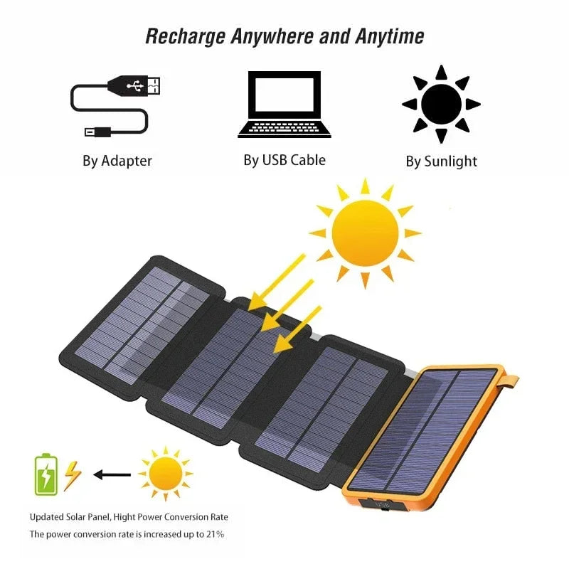100000mAh Solar Power bank Portable Folding Solar Panels USB Fast charging Outdoor Camping Waterproof Sun Power For iPhone 