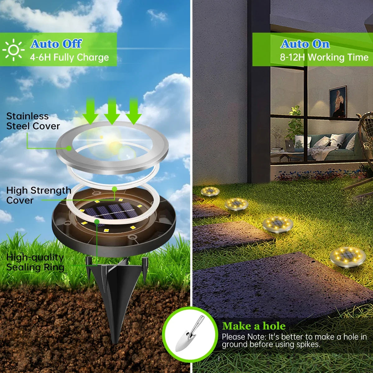 Solar Ground Lights LED Waterproof Solar Garden Lights Outdoor Bright in-Ground Lights Landscape Lighting for Patio Pathway Lawn