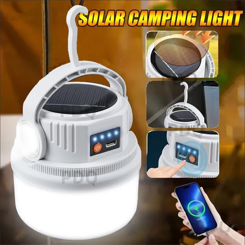Solar Camping Lights Outdoor Waterproof Multifunctional Tent Flashlight Type-C And Solar Charge Atmosphere Light LED with Hook 