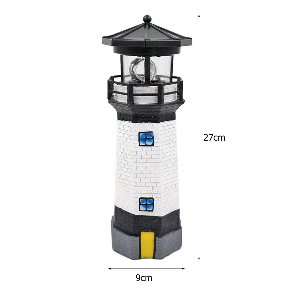 Lighthouse Shape Solar LED Light Garden Fence Yard Outdoor Decor Beacon Lamp Smart Sensor Beacon Rotating Beam Lamp Garden Decor