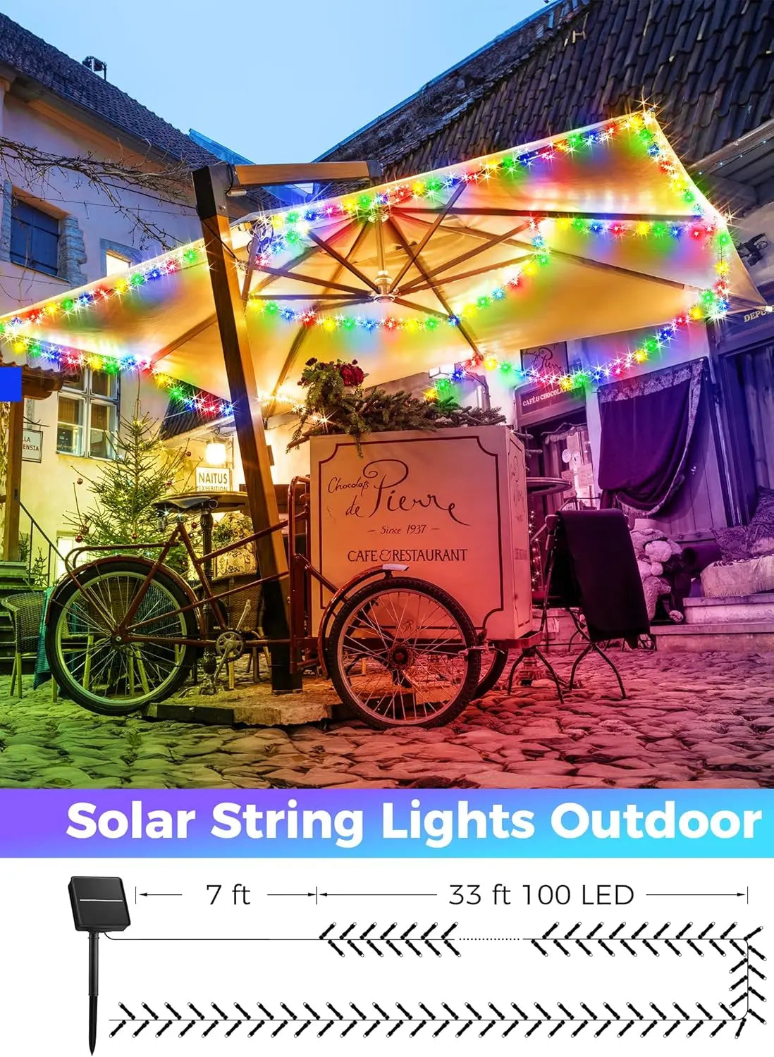 100LED Solar String Lights Outdoor Waterproof Fairy Lights String 8 Mode for Home Gardens Wedding Party Xmas Outdoor Tree Decor