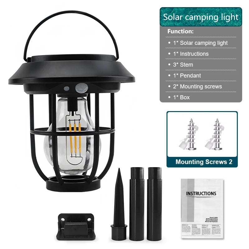 1200LM Warm Solar Camping Lights Lawn Lights Wall Lamps Solar Outdoor Lights Courtyard Garden Decoration Night Light Mood lights