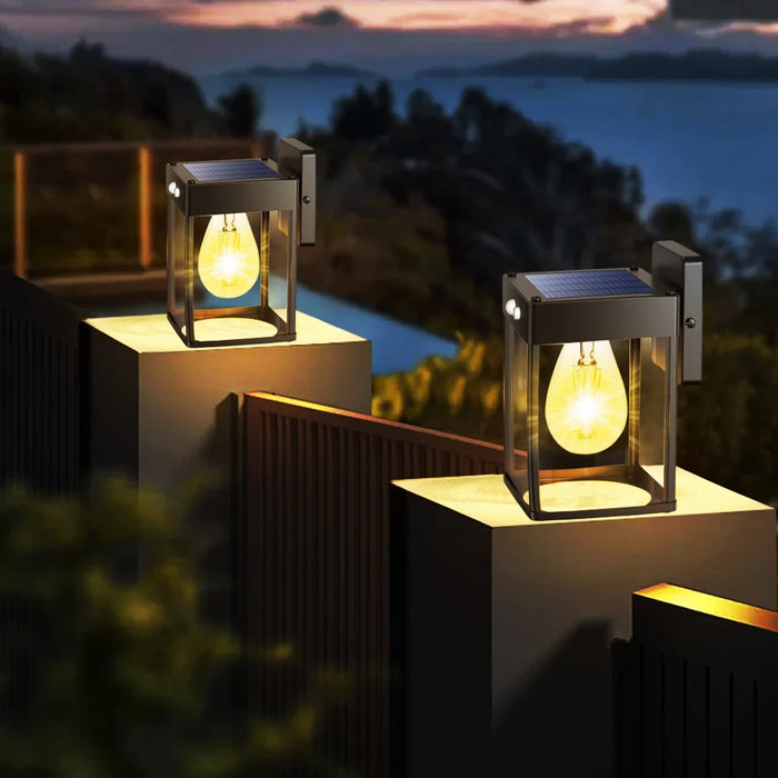 Solar Wall Lights Outdoor Waterproof 3 Modes Motion Sensor Porch Sconces Wall Mounted Light With Metal Frame Glass Shades Shed