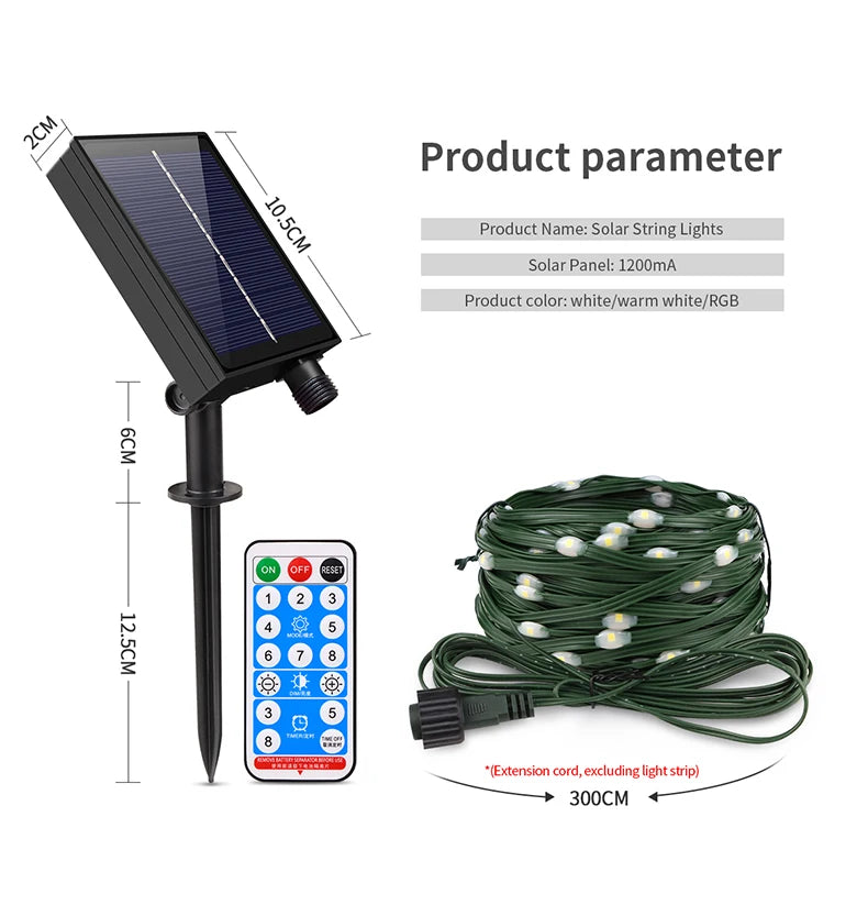 100M/50M/30M/20M/10M Outdoor Solar LED Light String Xmas Holiday Party Festoon Street Yard Wedding Garland Ambinet Decoration