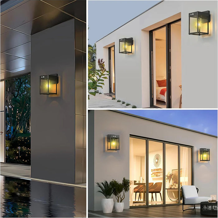 Solar Wall Lights Outdoor Waterproof 3 Modes Motion Sensor Porch Sconces Wall Mounted Light With Metal Frame Glass Shades Shed