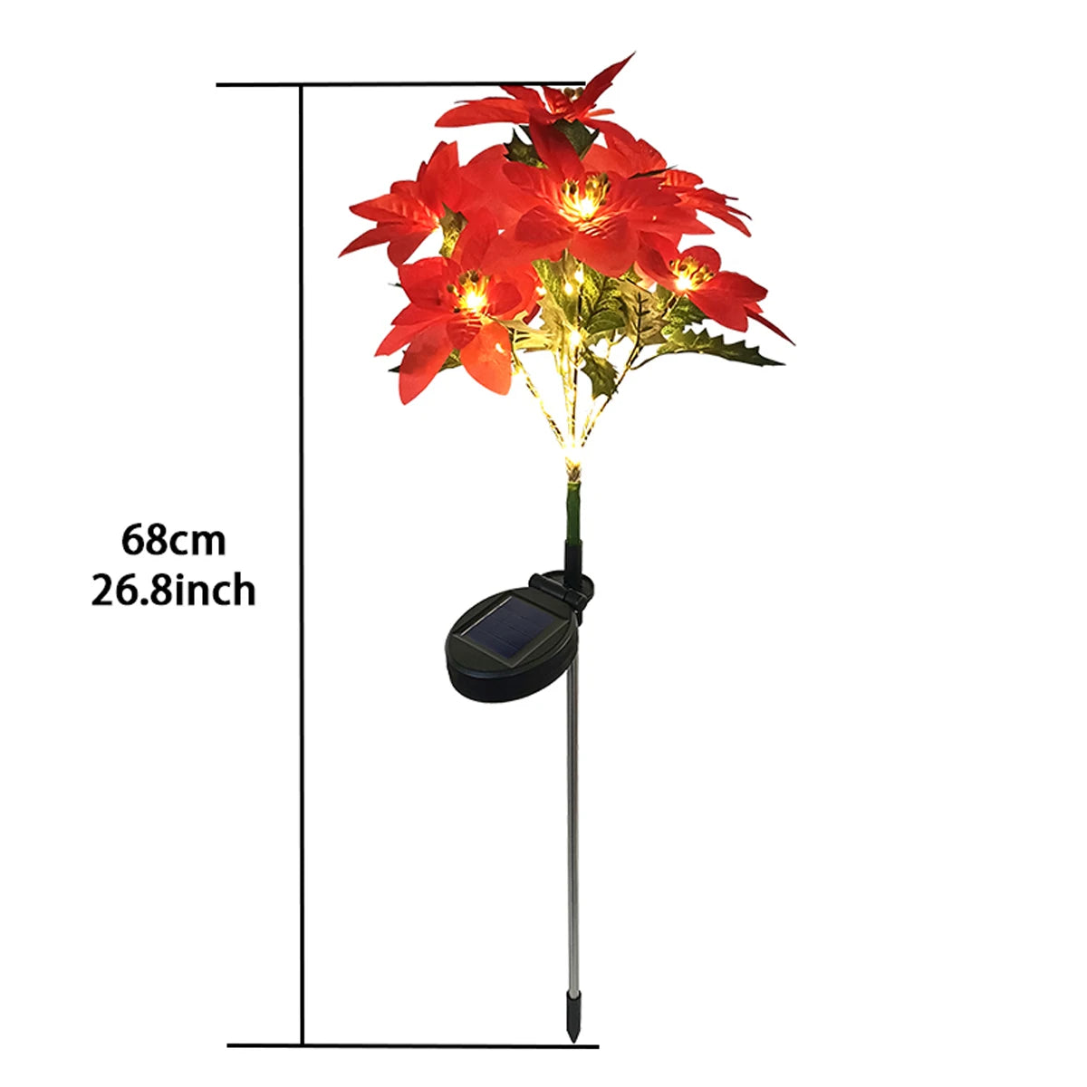 Solar Christmas Flower Lamp LED Warm Light Fashion Red Decoration Flower Poinsettia For Garden Lawn Lamp Holiday Christmas Light