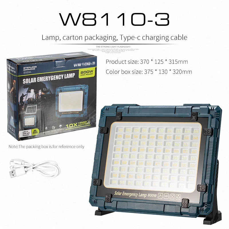 Rechargeable Solar Flood Light Outdoor Portable LED Reflector Spotlight IP66 Waterproof Camping Work Light Floodlight
