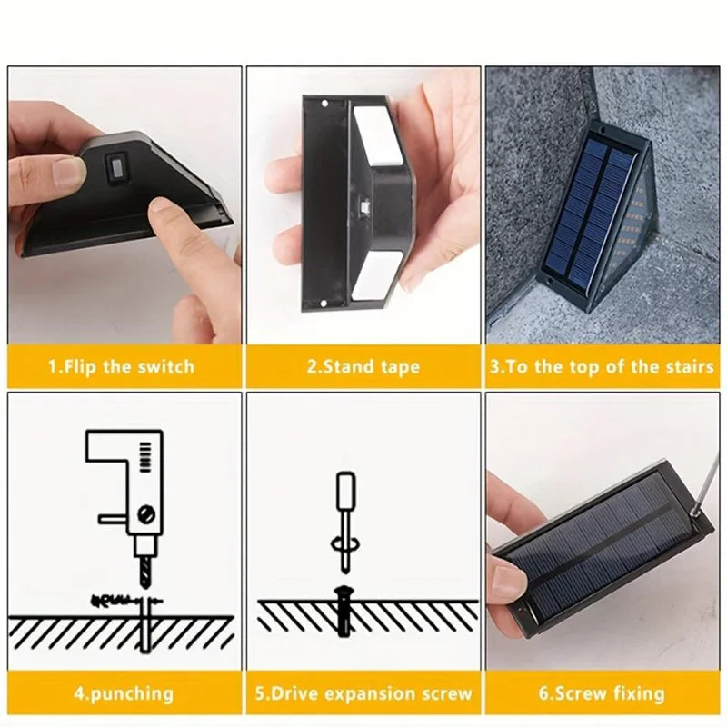 Outdoor Solar Step Lights Warm White IP67 Waterproof Auto on Decoration Deck Light for Stair Patio Yard Driveway Porch