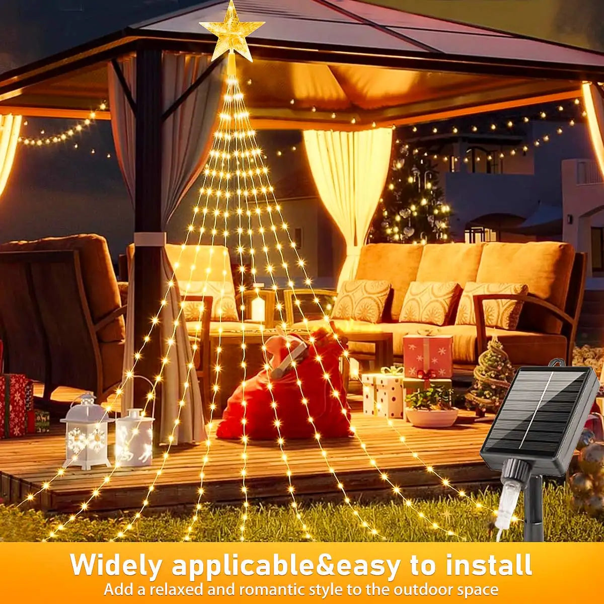 Solar Christmas Decoration Star String Lights 2/3M 8 Modes Waterfall Christmas Tree Fairy Lights for Outdoor Wedding Holiday