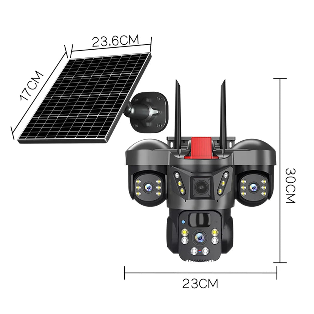 Wireless WiFi Solar Camera Three Lens Three Screen 4G Sim Card Solar Cam Human Detection Outdoor Solar Surveillance V380