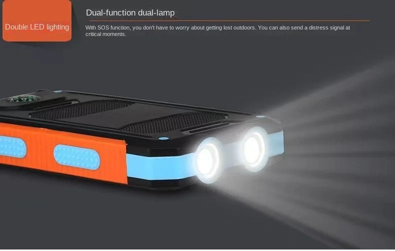 200000mAh Large Capacity Solar Power Bank New Portable With Lanyard Compass External Battery Outdoor Camping Charging Powerbank