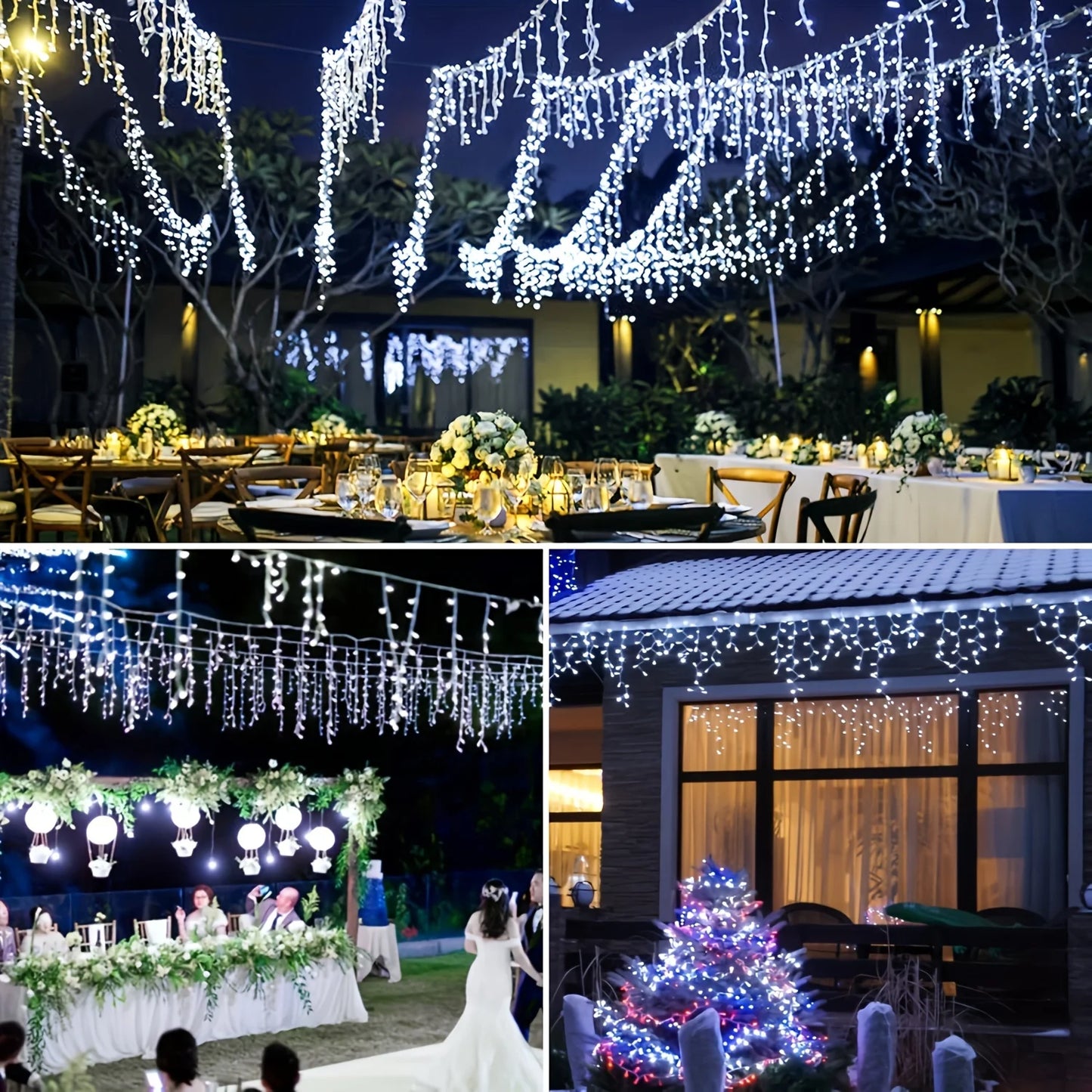 Solar Christmas String Light Outdoor Waterproof Garden Decor 96 Leds Curtain Lamp for Windows Stairs Wedding Home Fairy Light