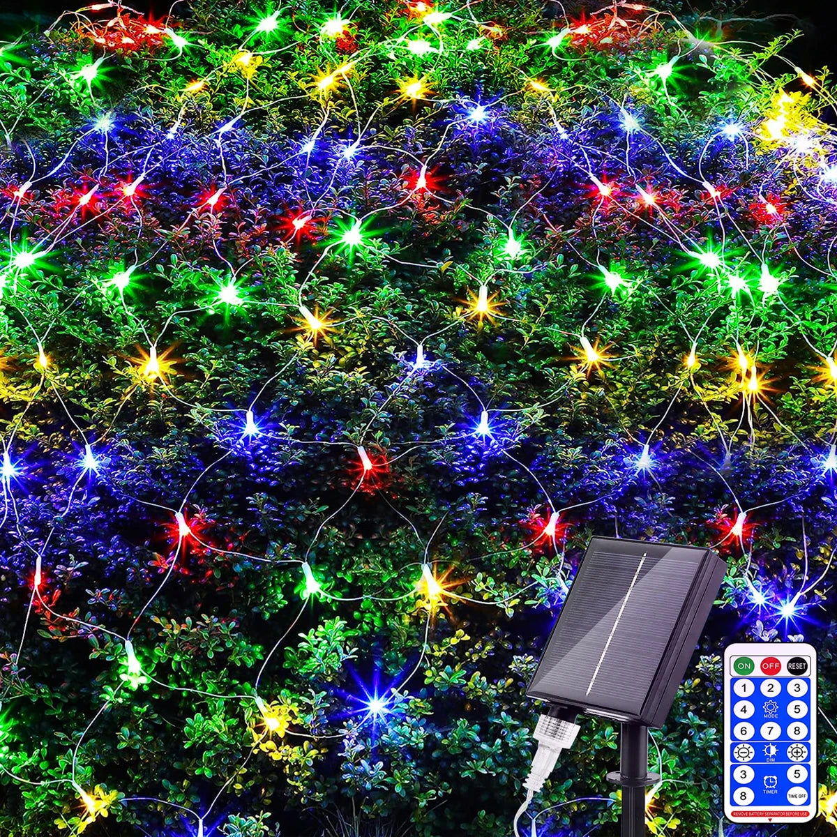 1pc Solar Net Lights Bush Net Lights Mesh Lights 8 Modes Remote Control Auto On/Off Outside Twinkle Lights For Patio Wall Roof