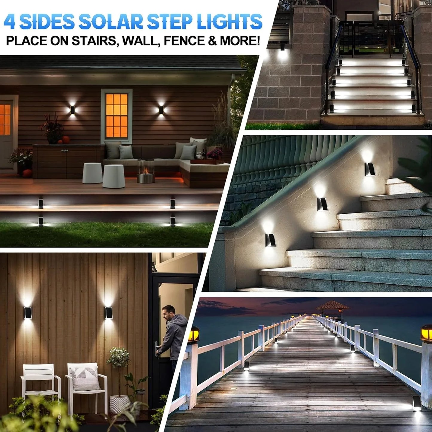 1/4/6 Packs Solar Lights Outdoor Deck & Wall Lights IP65 Waterproof LED Solar Fence Lights for Garden, Stairs, Patio, Yard, Pool