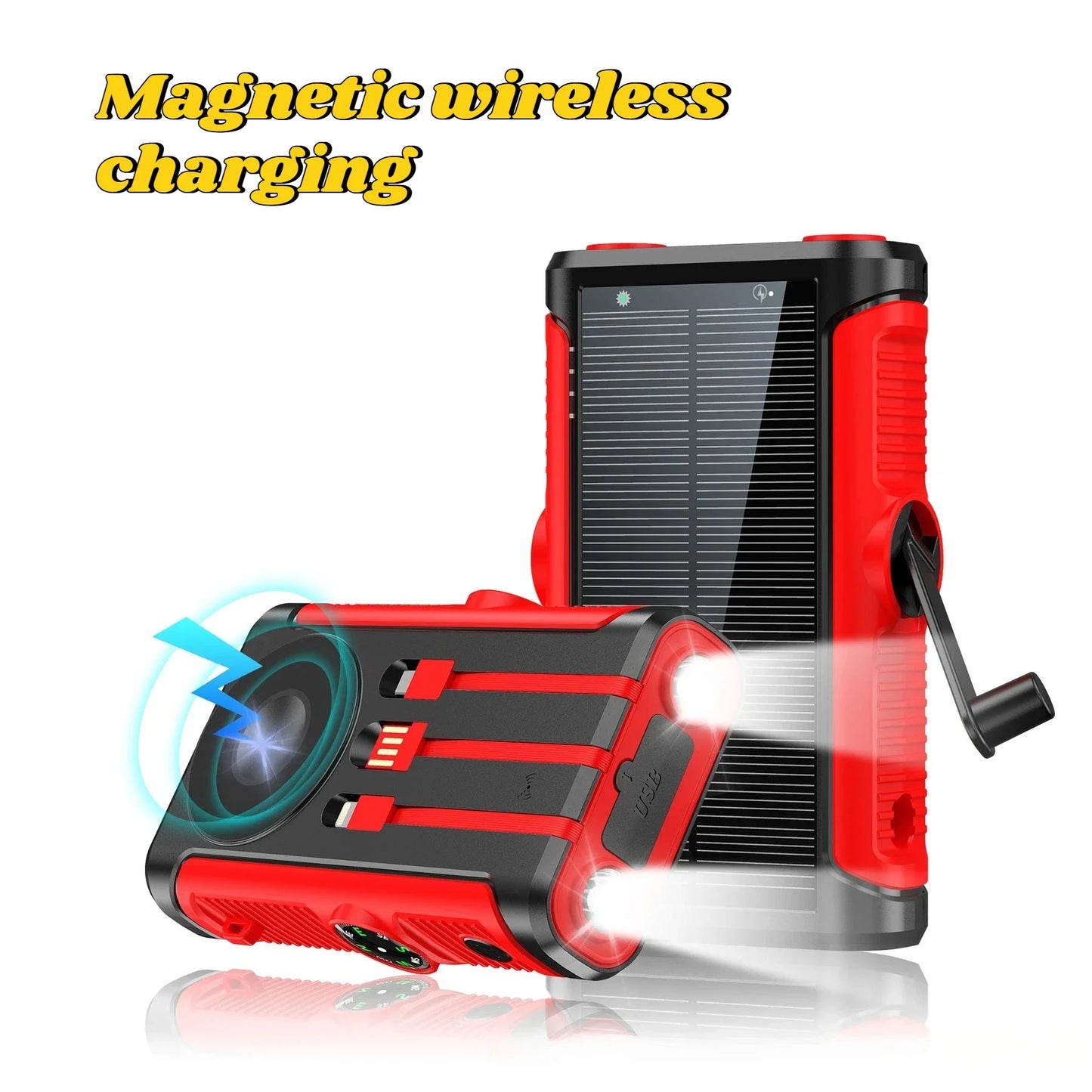 200000mAh Solar Power Bank 22.5W Magnetic Wireless Charging Camping Powerbank with Cables External Battery for IPhone Magsafe