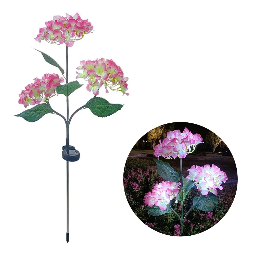 Solar Lights Solar Flowers Lights with 3 Head Hydrangea Flowers Waterproof for Garden Yard Patio Lawn Backyard Pathway Decor