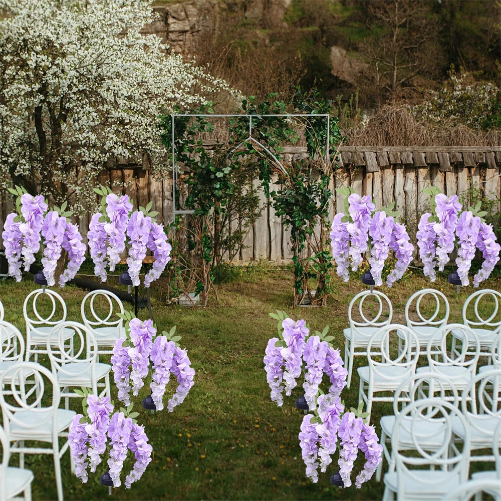 Solar Flowers Light Outdoor Garden Realistic Wisteria Floral Waterproof Artificial Flowers Solar Stake Lights for Patio Backyard