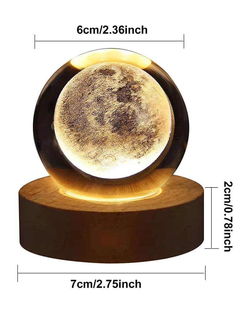 Luminous Crystal Ball LED Night Light Saturn Solar System 3D Moon Table Lamp USB Bedroom Atmosphere Lamp for Birthday Kid Gift