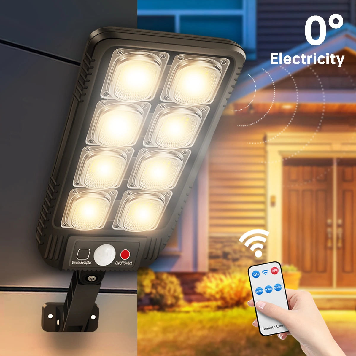 Solar Street Lights Outdoor Waterproof Solar Lamp with Remote Control 3 Working Modes IP65 Waterproof for Garden Wall Yard