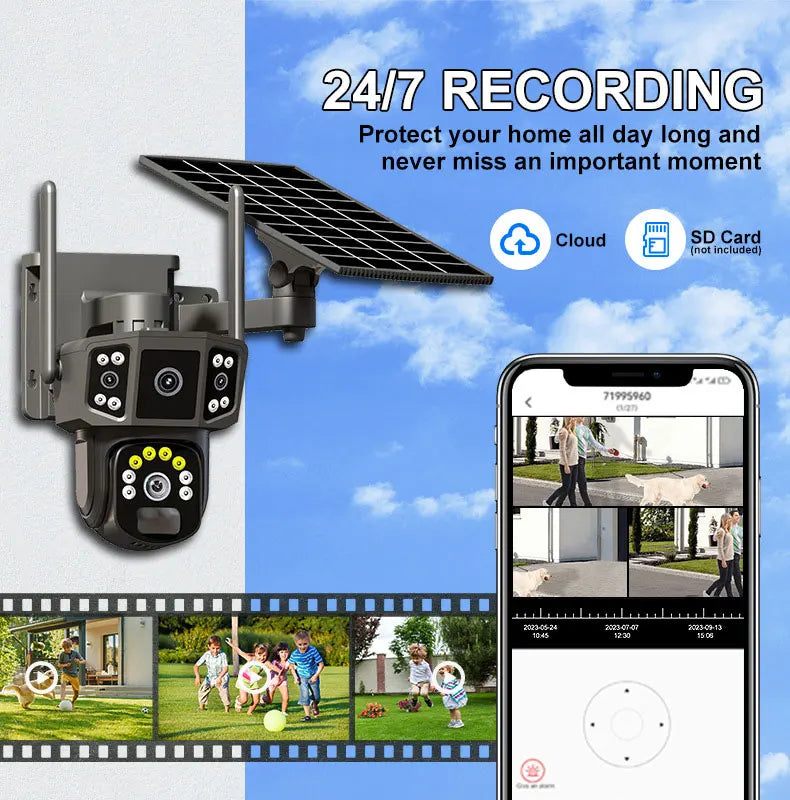 4G sim solar camera,4K dual lens, 10X,outdoor security network camera,wireless WIFI solar closed-circuit television,V380