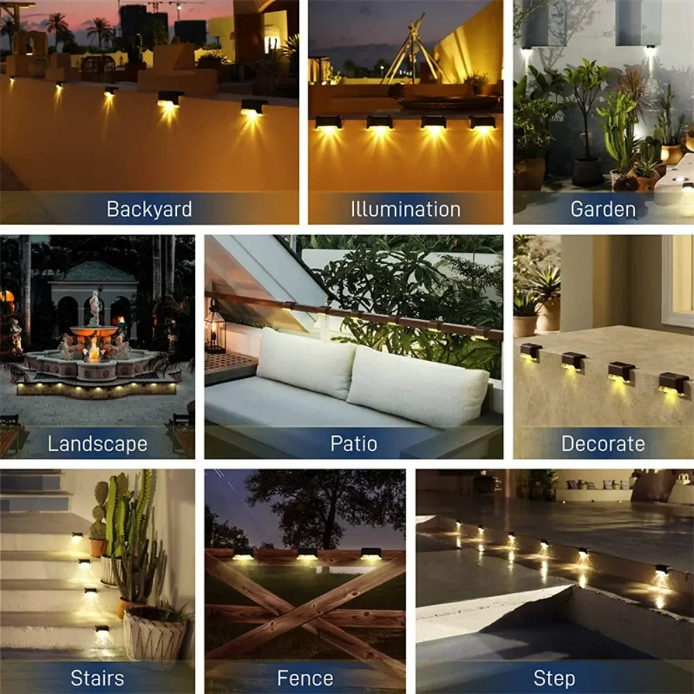 1/4 Pack Solar Deck Lights Outdoor Step Lights Waterproof Led Solar Lamp for Stairs Railing Step Fence Yard Patio and Pathway