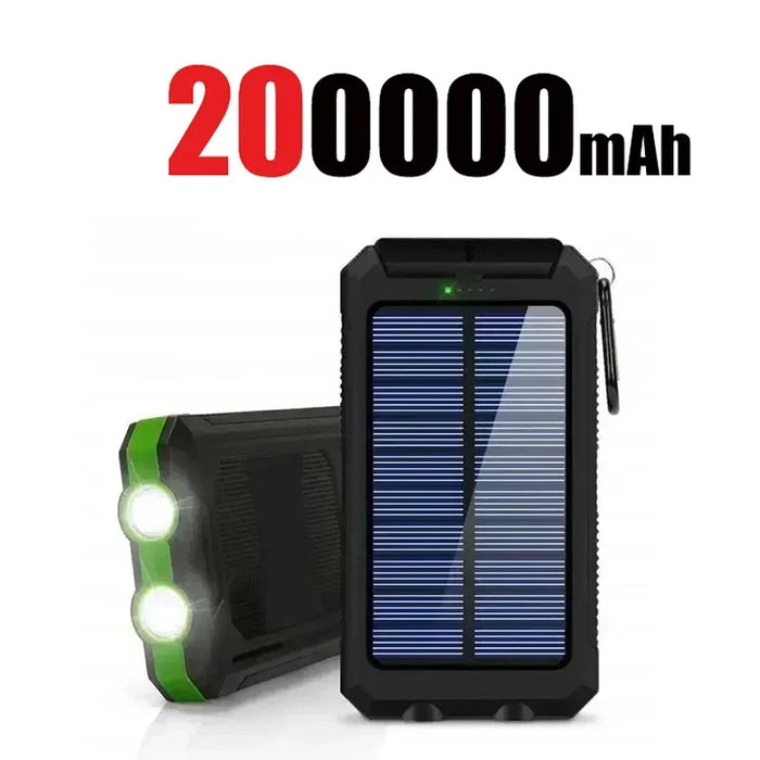 200000mAh Solar Power Bank Fast Charging Outdoor Large Capacity External Battery PowerBank Flashlight For iPhone Huawei Xiaomi
